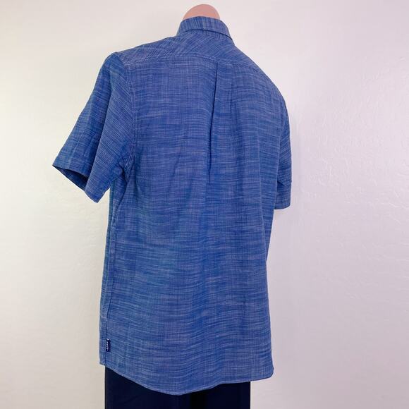 Rowm Top Cotton Short Sleeve Collared Button Down Shirt Denim Blue Men L NWT - Picture 7 of 11